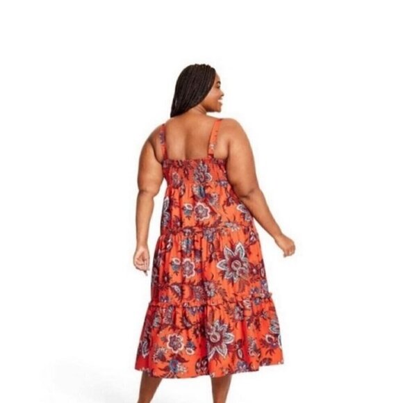 RHODE X Target Large Leafy Floral Print Tiered Midi Dress NEW - Picture 2 of 5